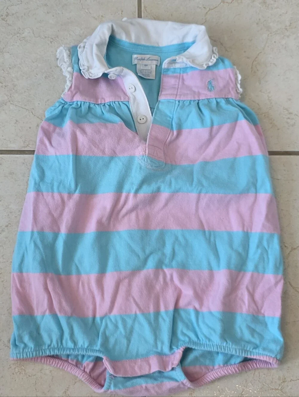 Ralph Lauren Baby Polo Dress - Light Blue & Pink